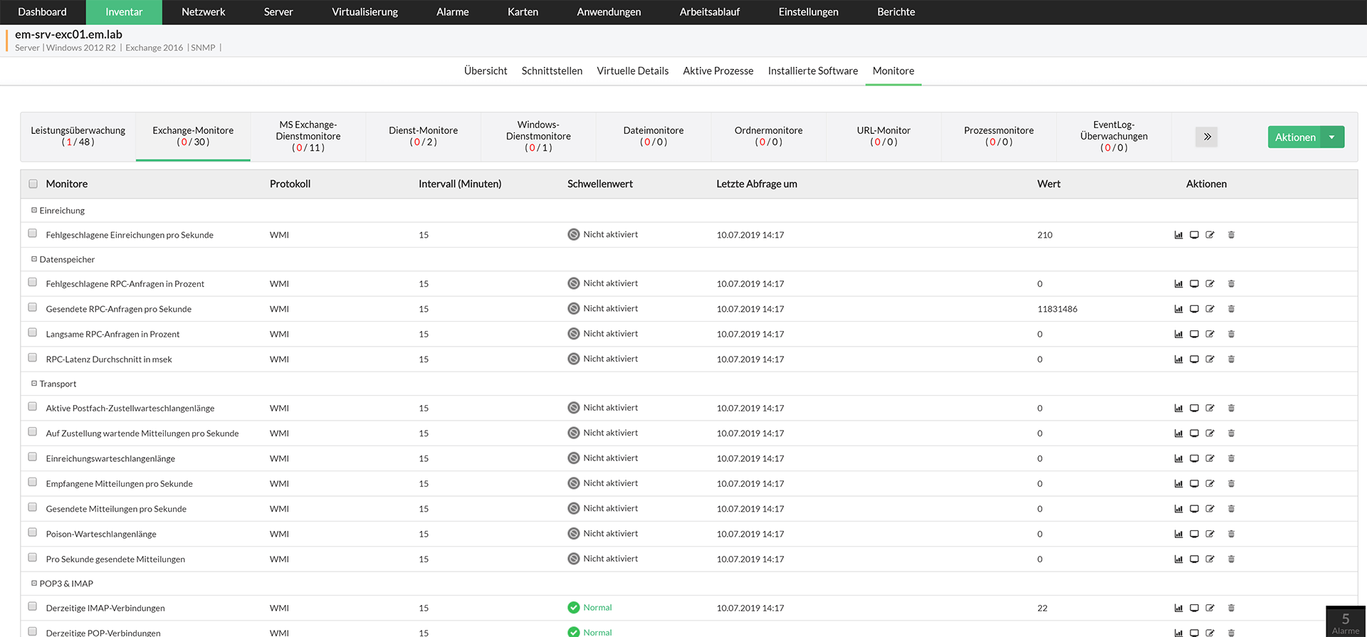 Screenshot OpManager: Exchange-Server-Monitoring