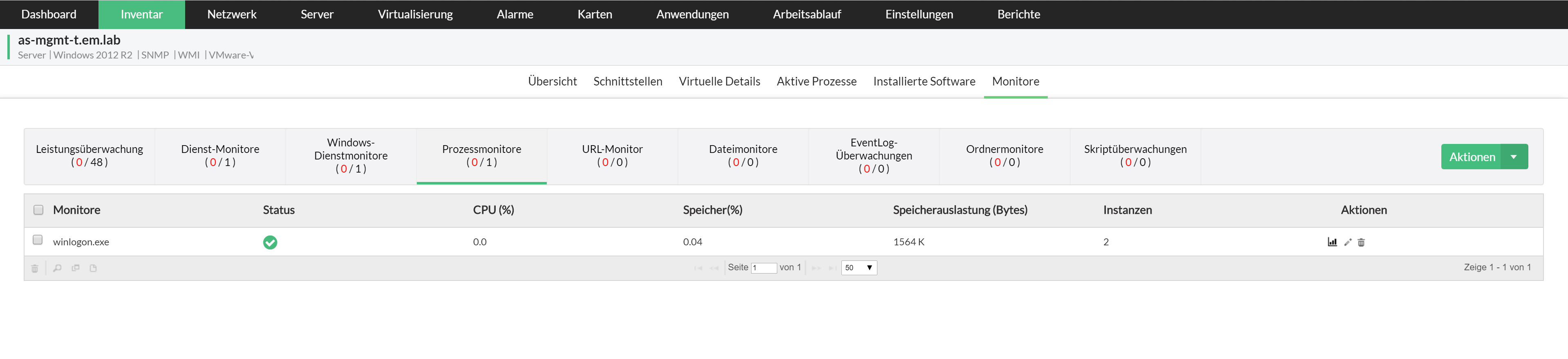 Screenshot OpManager: Prozess-Monitoring
