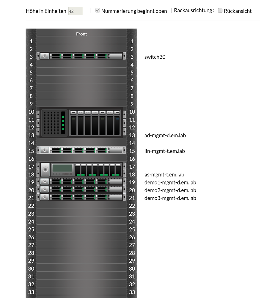 Screenshot OpManager: Rack-Ansicht