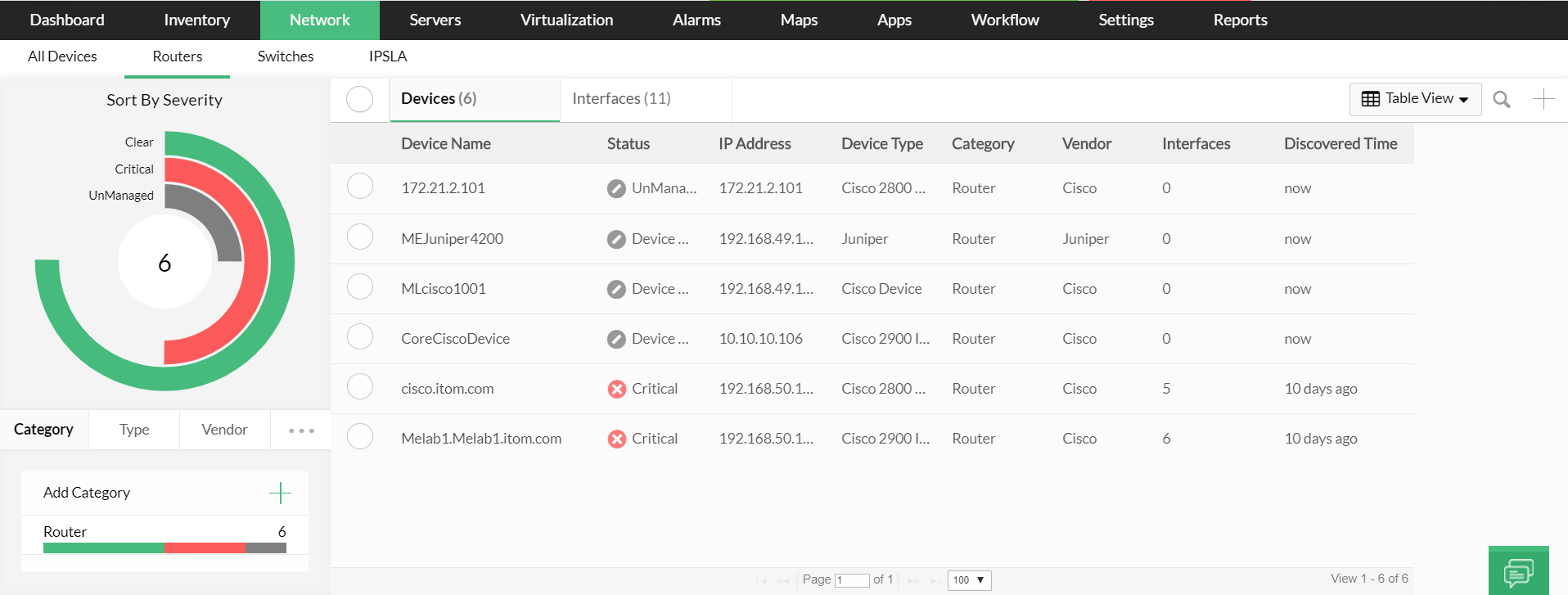 Screenshot OpManger: Router-Verfügbarkeit überwachen