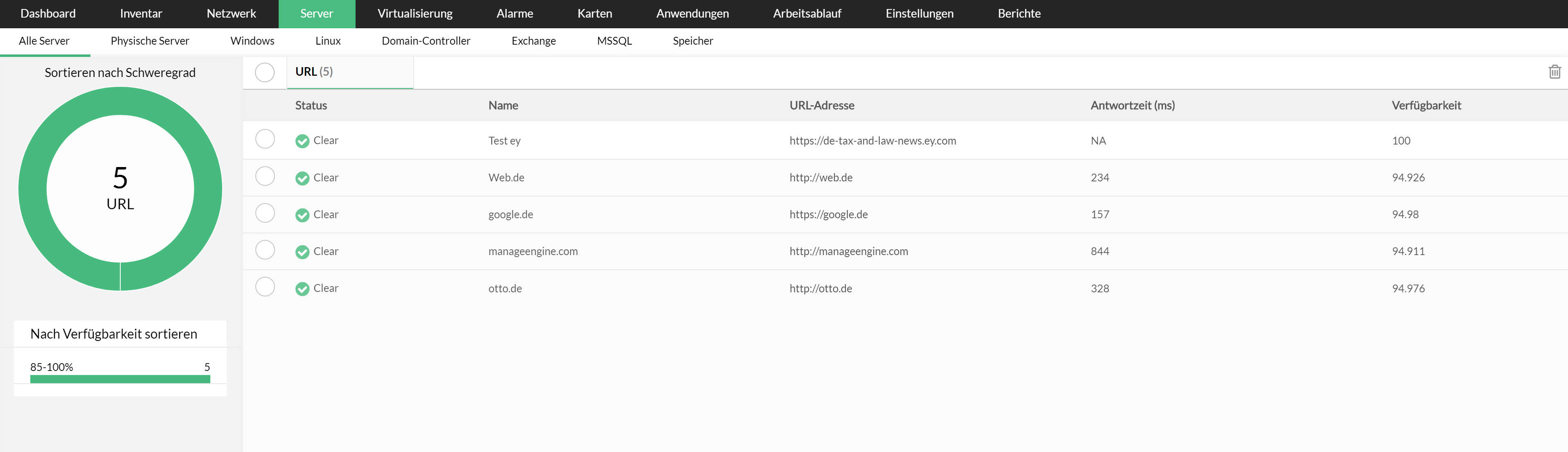 Screenshot OpManager: URL-Monitoring