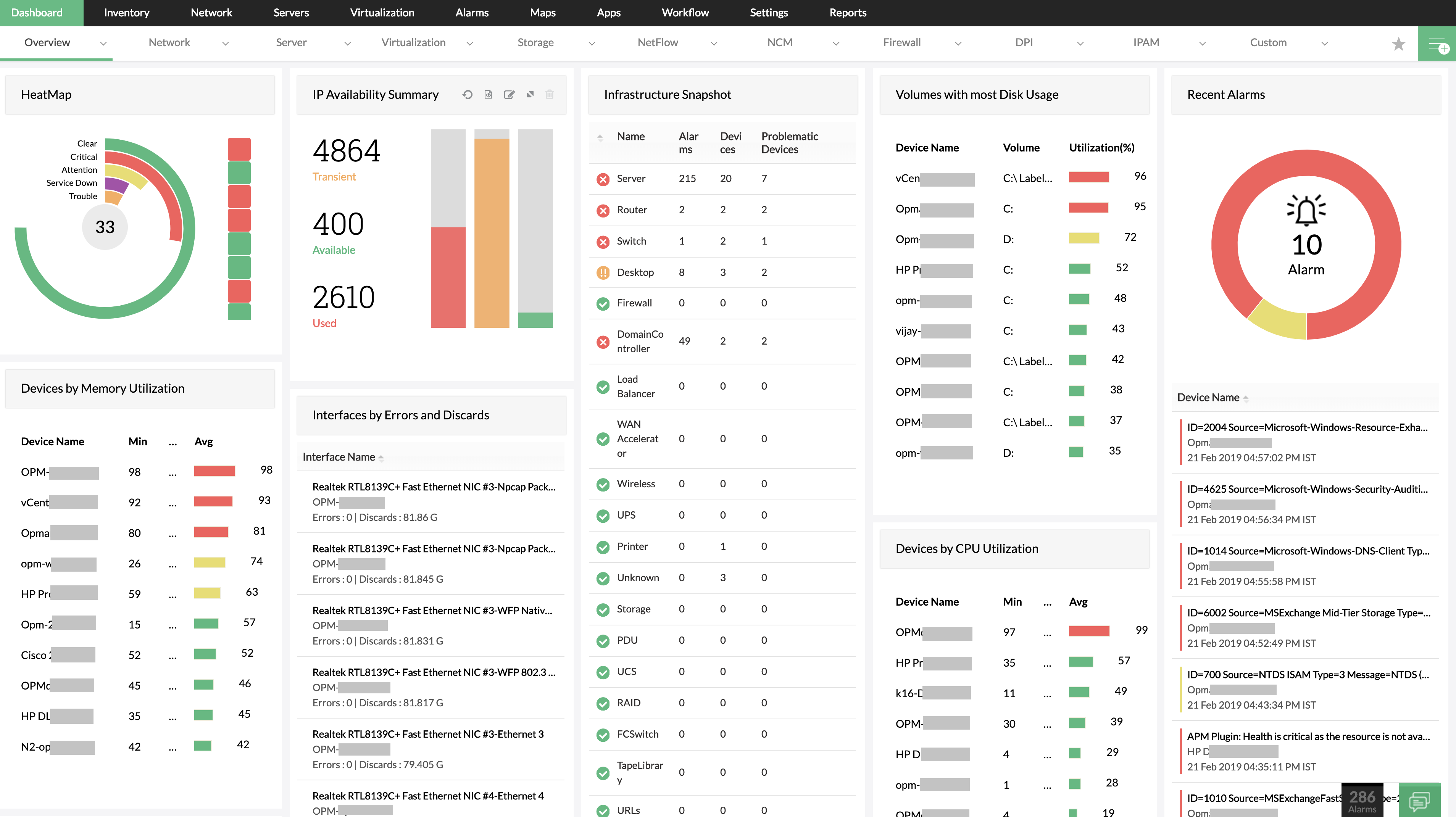 Screenshot OpManager MSP: Schwellenwert-basierte Alarme