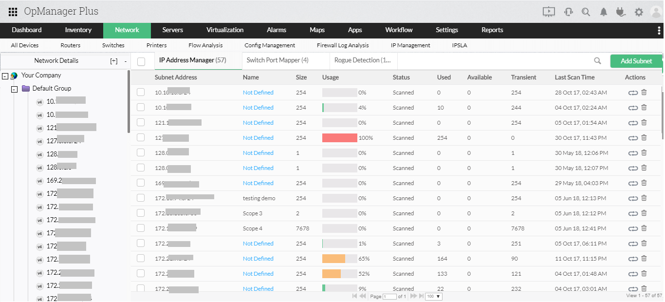 Screenshot OpManager Plus: IP Adress Management