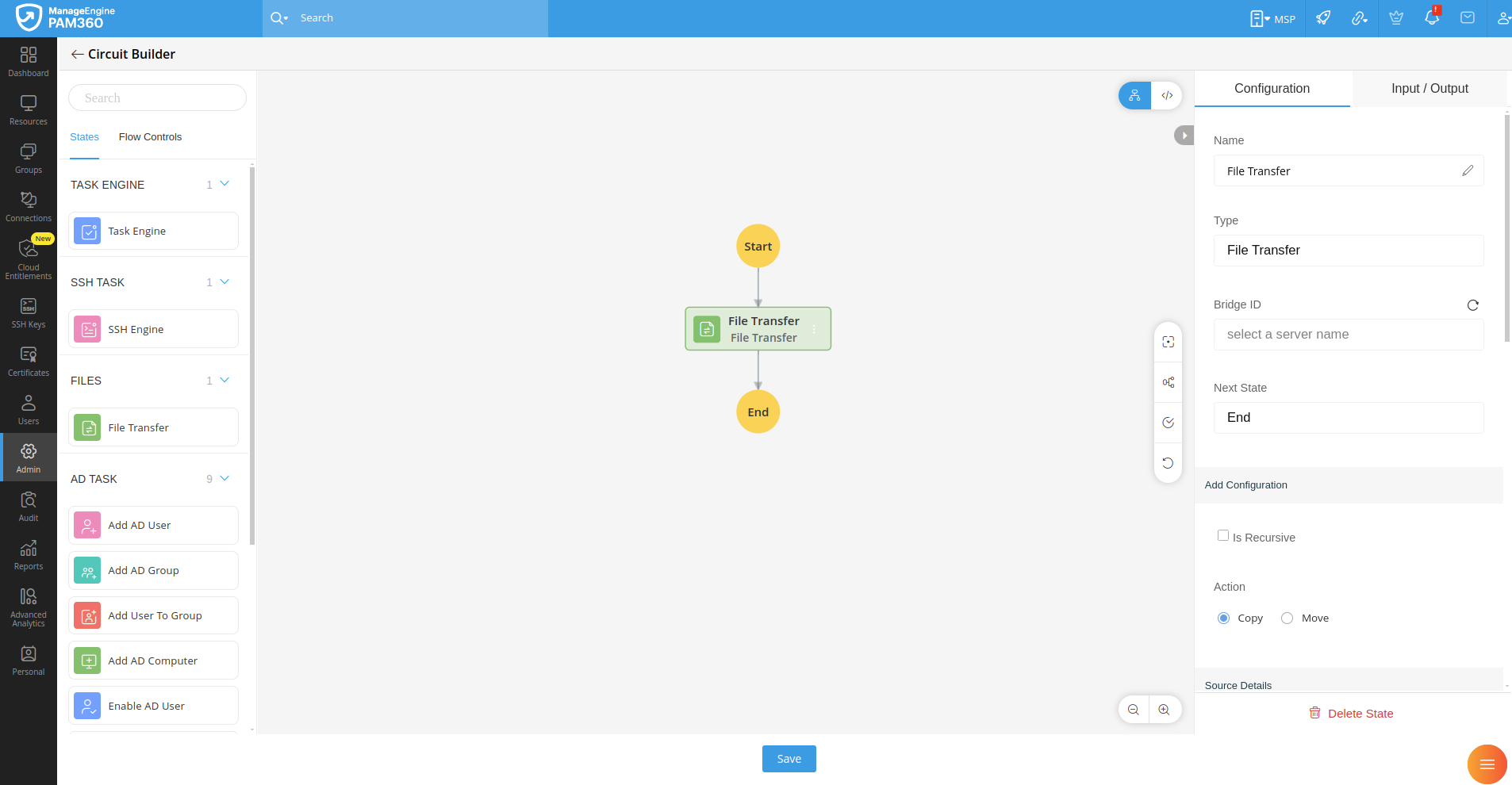Screenshot PAM360: Circuit Builder für privilegierte Prozesse 