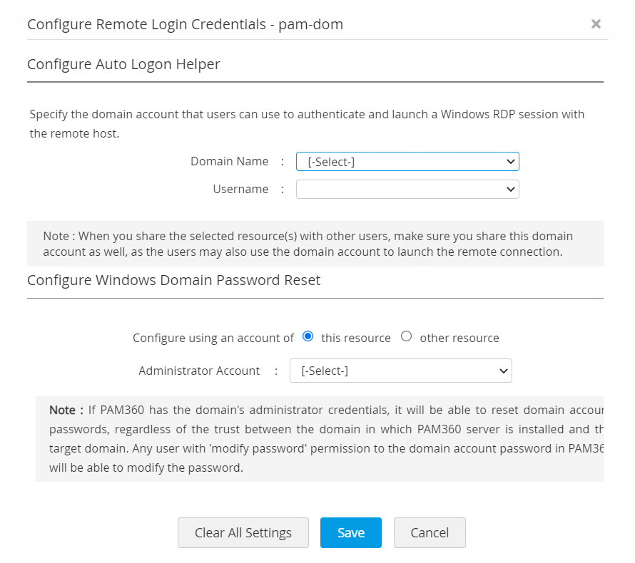 Screenshot PAM360: Credentials einer Ressource hinterlegen