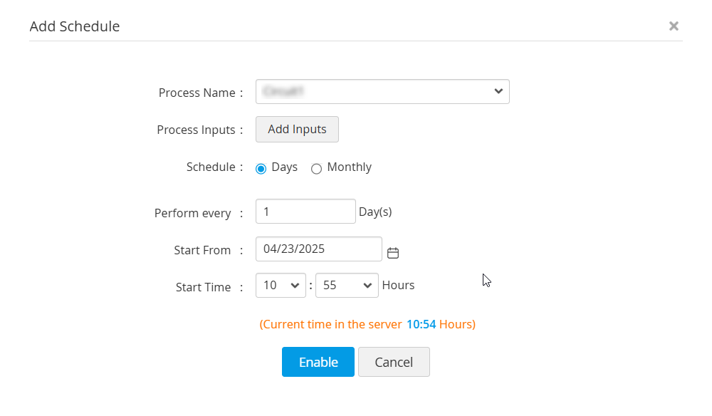 Screenshot PAM360: Zeitplan für privilegierte Prozesse anlegen