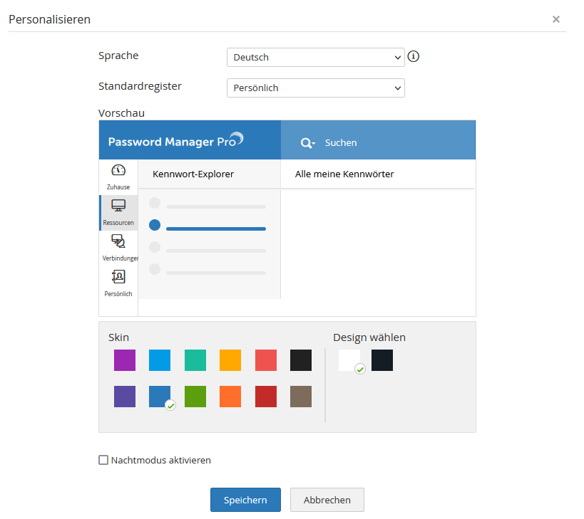 Screenshot Password Manager Pro: Sprache ändern