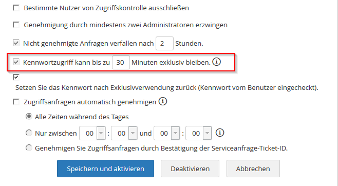 Screenshot Password Manager Pro: Gültigkeitsdauer für Passwörter konfigurieren