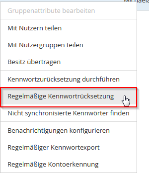 Screenshot Password Manager Pro: Menüpunkt Regelmäßige Kennwortrücksetzung