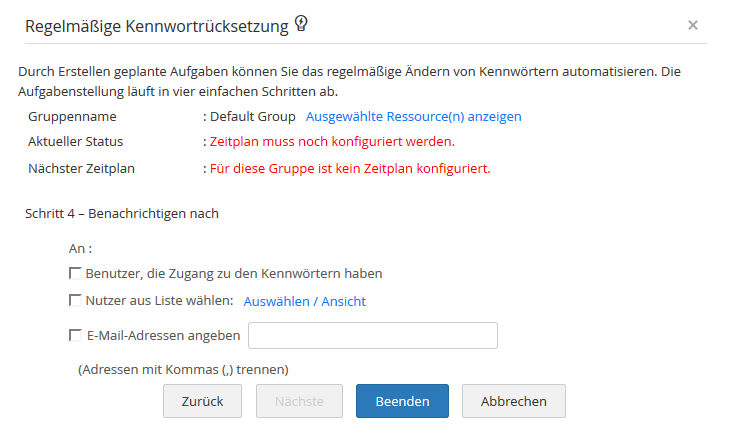 Screenshot Password Manager Pro: Benachrichtigung nach Kennwort-Rücksetzung