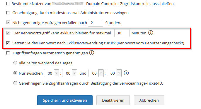 Screenshot Password Manager Pro: Exklusivverwendung von Passwörtern