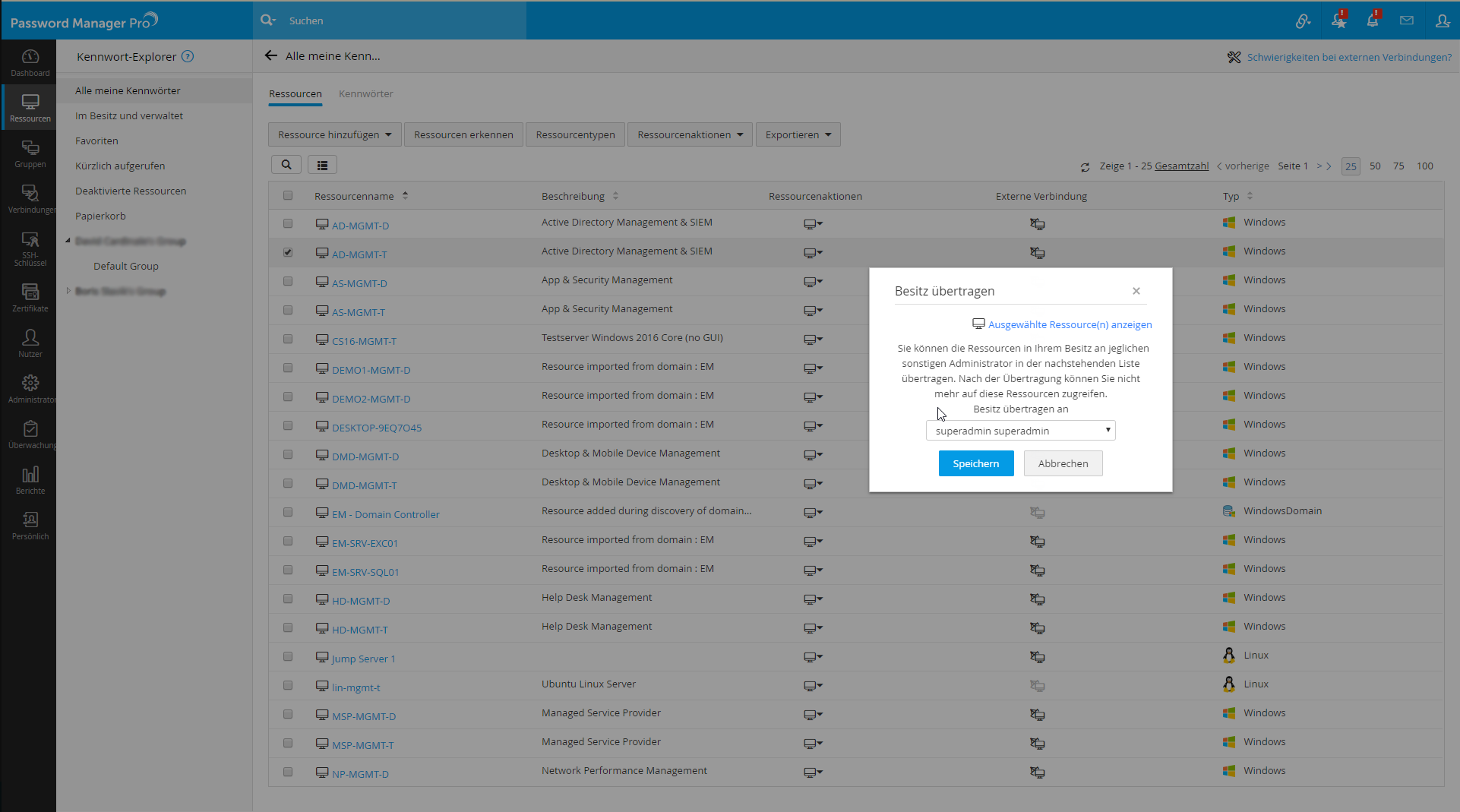 Screenshot Password Manager Pro: Zugriffslevel für Passwörter festlegen
