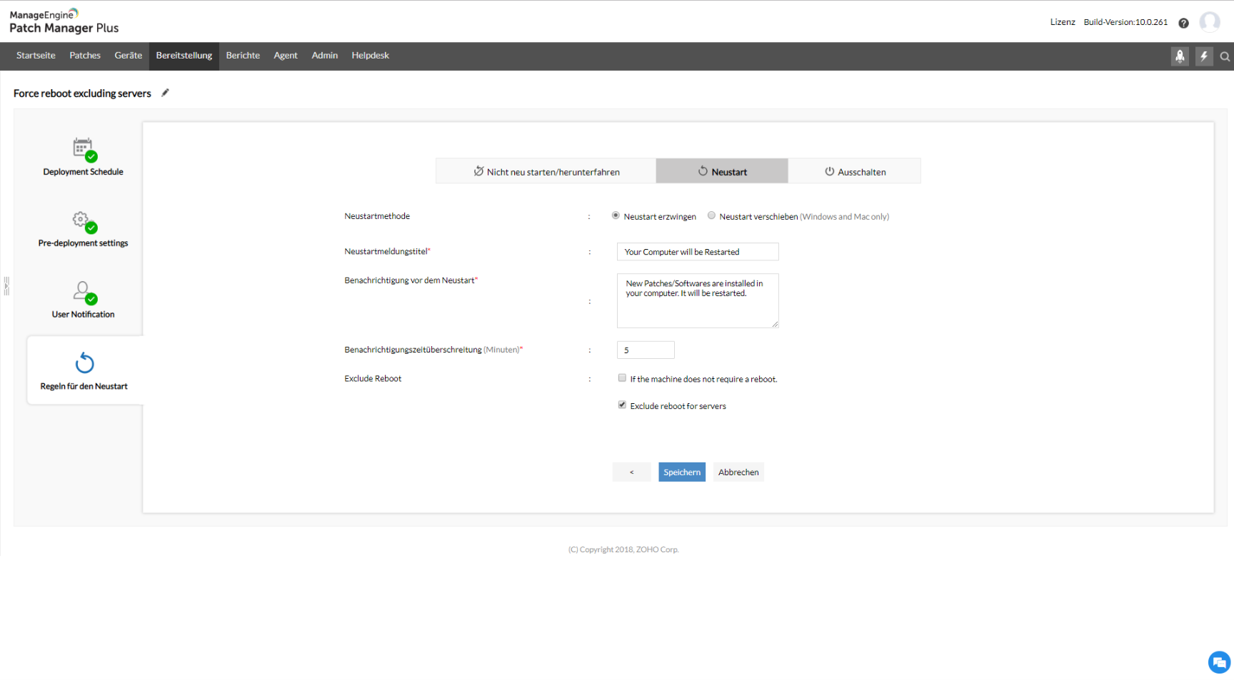 Screenshot Patch Manager Plus: Wizard zur Festlegung der Installationsrichtlinien