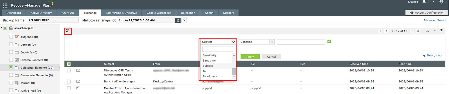Screenshot Recovery Manager Plus: Erweiterte Suche Screenshot Recovery Manager Plus: Erweiterte Suche