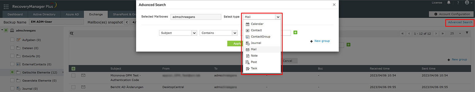 Screenshot Recovery Manager Plus: Erweiterte Suche Screenshot Recovery Manager Plus: Erweiterte Suche
