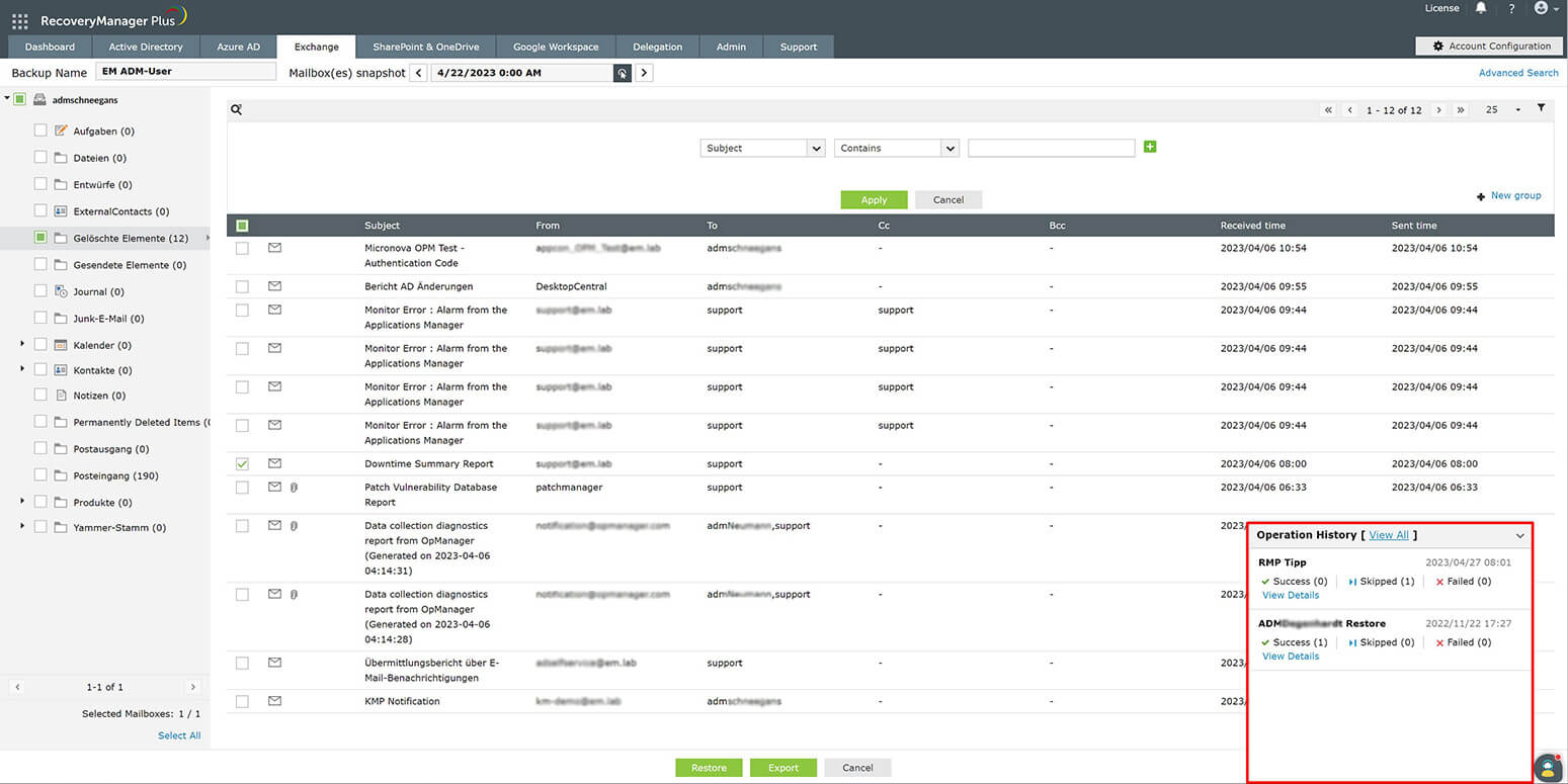 Screenshot Recovery Manager Plus: Recovery History Screenshot Recovery Manager Plus: Recovery History