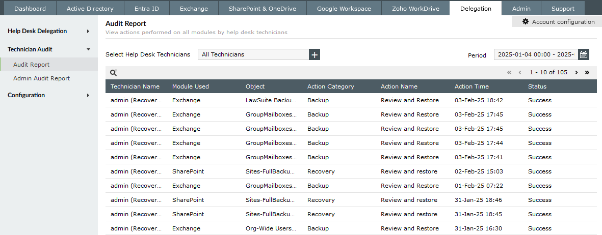 Screenshot RecoveryManager Plus: Audit Report