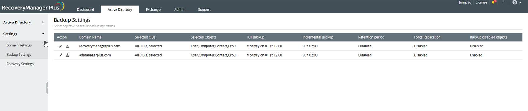 Screenshot RecoveryManager Plus: Backup-Einstellungen vornehmen
