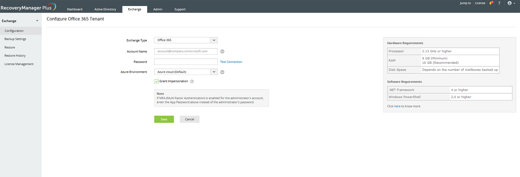 Screenshot RecoveryManager Plus: Neuen Mandant anlegen