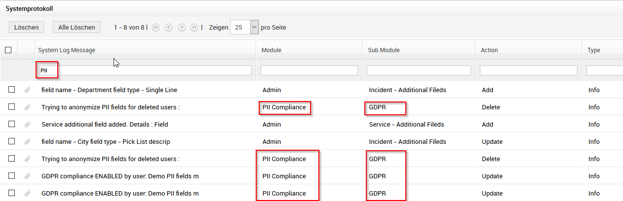 Screenshot ServiceDesk Plus: Systemprotokollanzeige Screenshot ServiceDesk Plus: Systemprotokollanzeige
