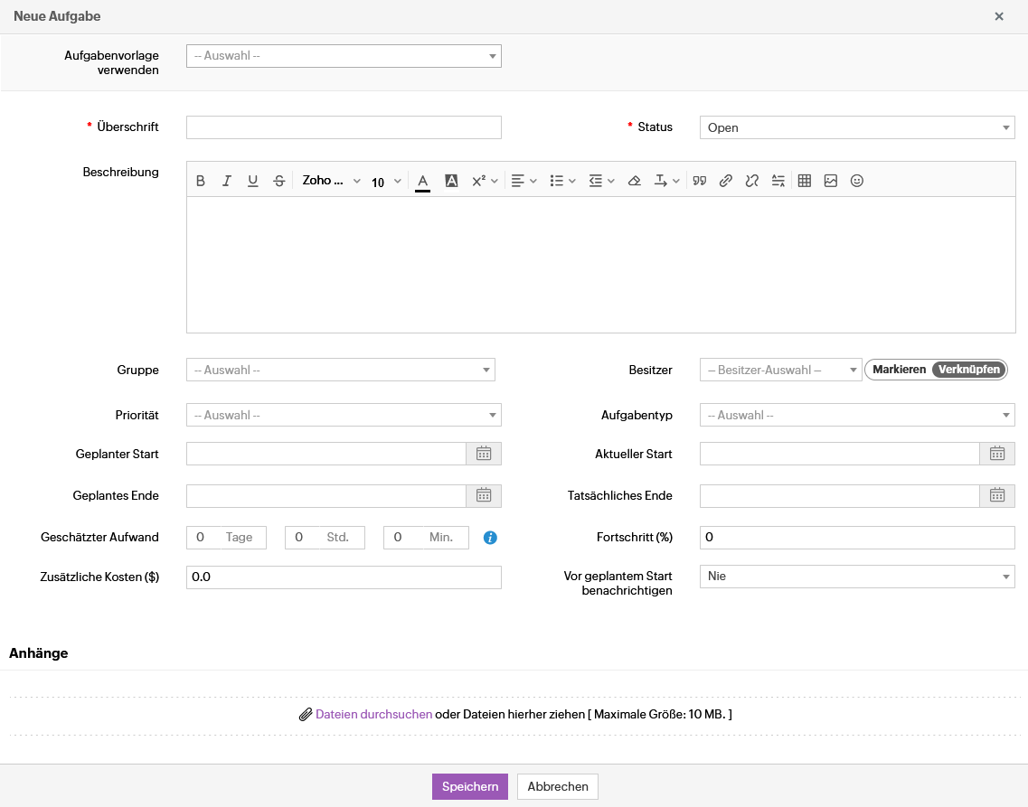 Screenshot ServiceDesk Plus: Aufgaben bei einem Problem ergänzen