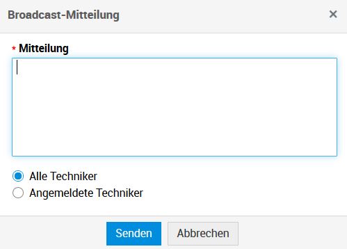 Screenshot ServiceDesk Plus: Broadcast-Mitteilung