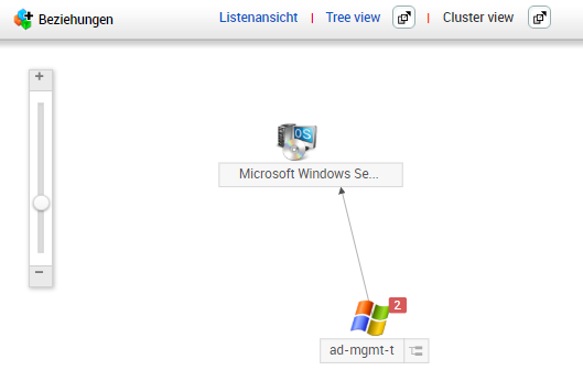 Screenshot ServiceDesk Plus: Change-Management-CMDB-Beziehungen