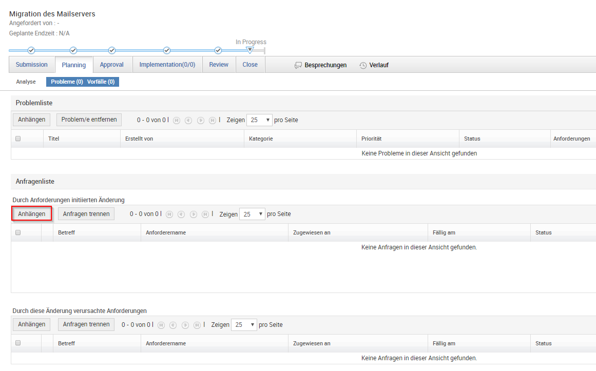 Screenshot ServiceDesk Plus: Auslösende Incidents verknüpfen