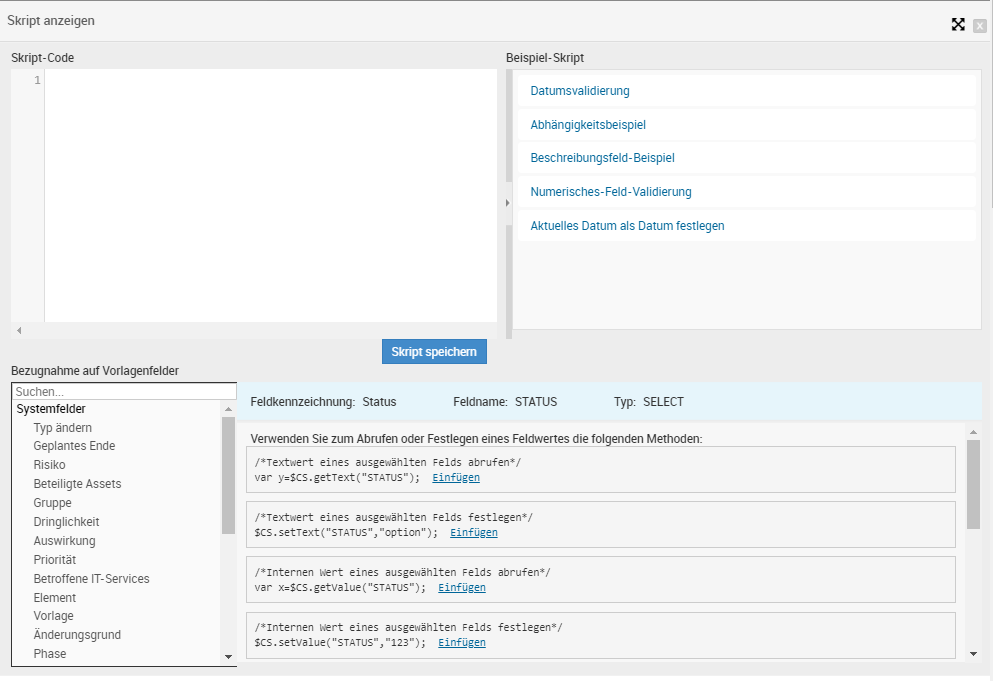 Screenshot ServiceDesk Plus: Change-Management-Skript-erstellen