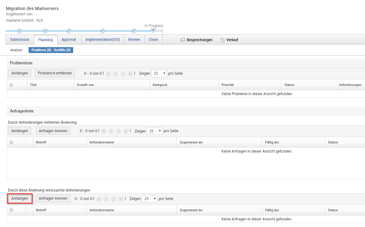 Screenshot ServiceDesk Plus: Durch Change ausgelöste Incidents verknüpfen