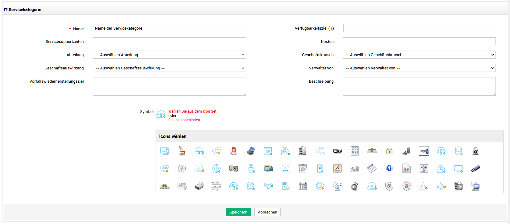 Screenshot ServiceDesk Plus: Neue IT-Servicekategorie anlegen