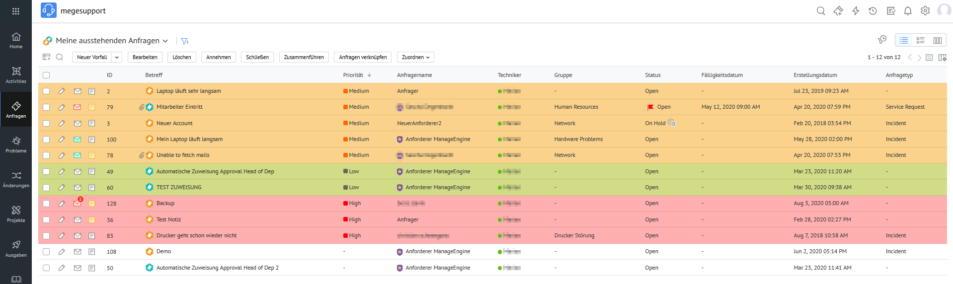 Screenshot ServiceDesk Plus: Incident-Management-Übersicht