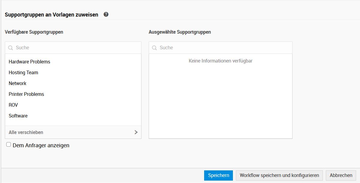 Screenshot ServiceDesk Plus: Incident-Vorlage mit Techniker-Gruppe verknüpfen.
