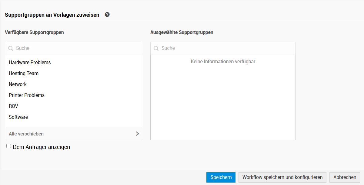 Screenshot ServiceDesk Plus: Incident-Vorlage mit Techniker-Gruppe verknüpfen. Screenshot ServiceDesk Plus: Incident-Vorlage mit Techniker-Gruppe verknüpfen.