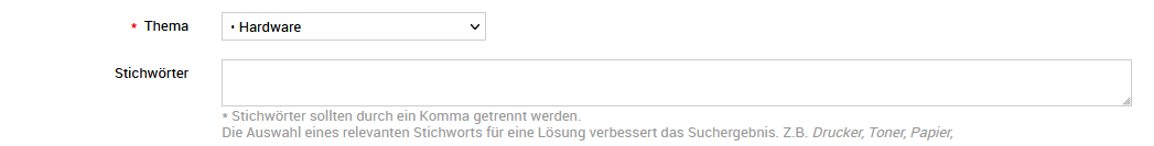 Screenshot ServiceDesk Plus: Stichwörter in Lösungen ergänzen