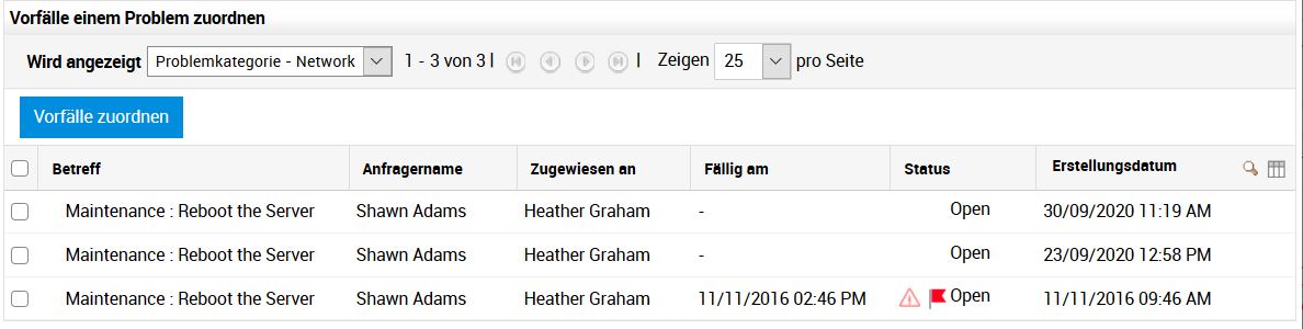 Screenshot ServiceDesk Plus: Incidents mit einem Problem verknüpfen