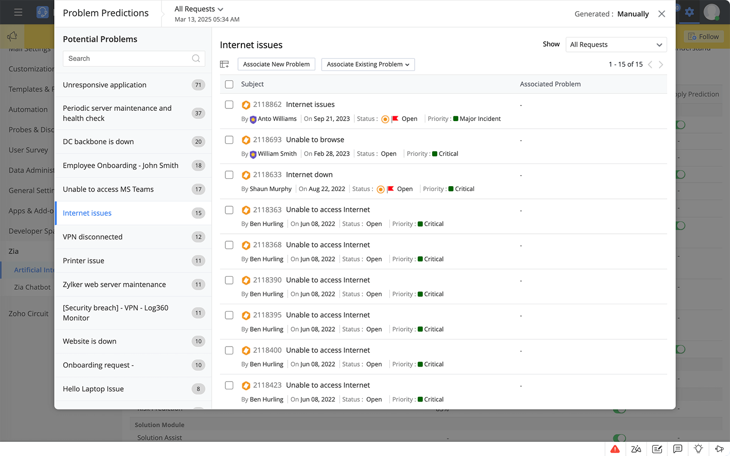 Screenshot ServiceDesk Plus: Problem-Vorhersage Screenshot ServiceDesk Plus: Problem-Vorhersage