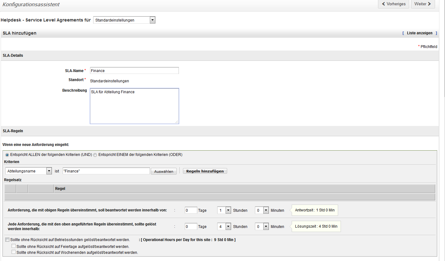 Screenshot ServiceDesk Plus: SLA Bericht
