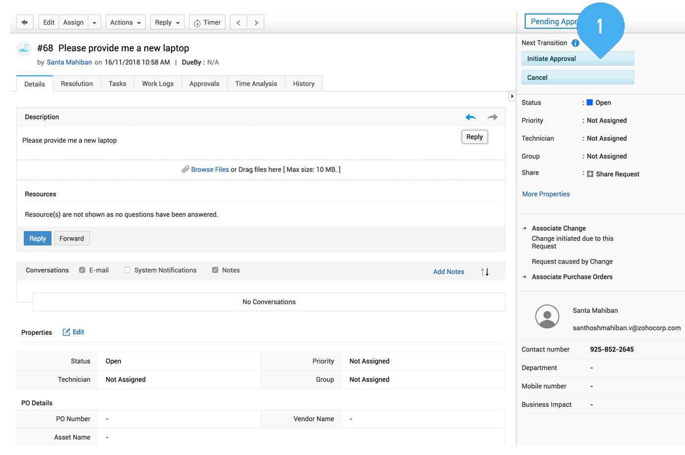 Screenshot ServiceDesk Plus: Request Life Cycle - Schritt-für-Schritt-Anleitung