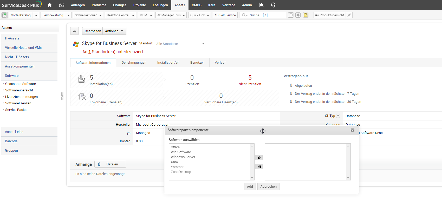 Screenshot ServiceDesk Plus: Software-Suite