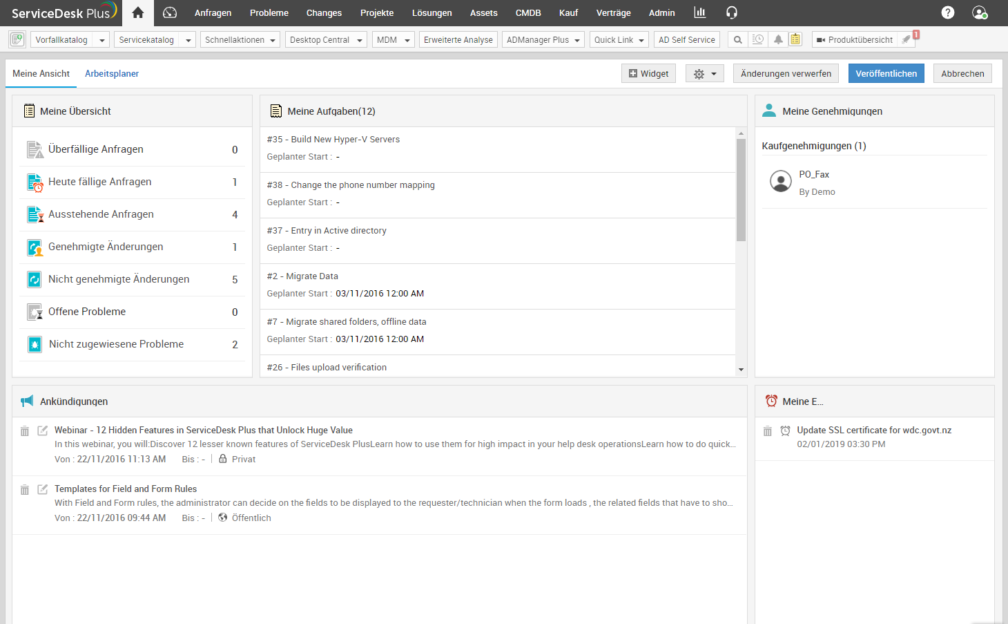 Screenshot ServiceDesk Plus: Webbasierter Helpdesk