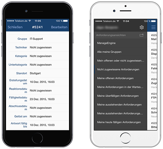 Screenshot ServiceDesk Plus: Zugriff über Smartsphones und Tablety