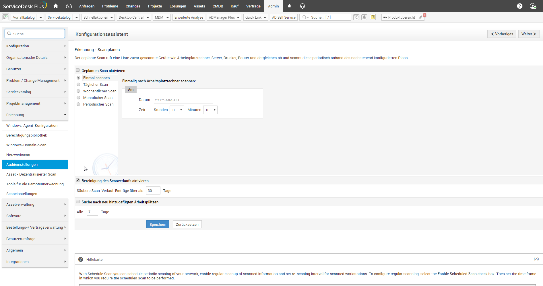 Screenshot ServiceDesk Plus: Periodic Asset Scan