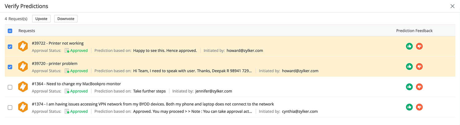 Screenshot ServiceDesk Plus: Aktionen basieren auf Antwortinterpretationen Screenshot ServiceDesk Plus: Aktionen basieren auf Antwortinterpretationen
