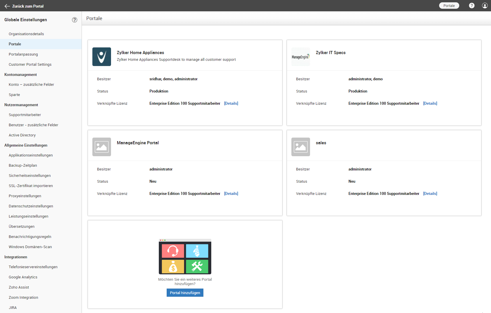 Screenshot SupportCenter Plus: Portale für verschiedene Abteilungen Screenshot SupportCenter Plus: Portale für verschiedene Abteilungen